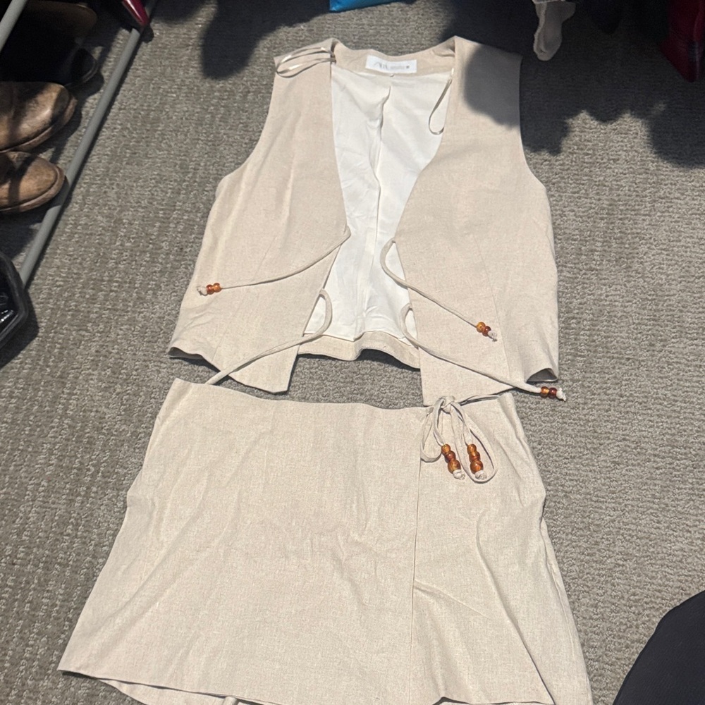 Zara Cream Skort Set with Beaded Accents